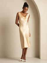 [Champagner] SilkSilky-DE Sleeveless Cowl Neck Kleider 006