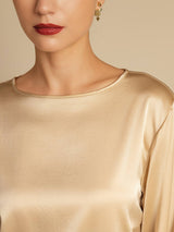 [Champagner] SilkSilky-DE Long Sleeve Boat Neck Bluse 006
