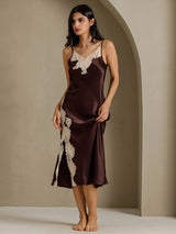 [Kaffee] SilkSilky-DE Sleeveless V Neck Nachthemden 008