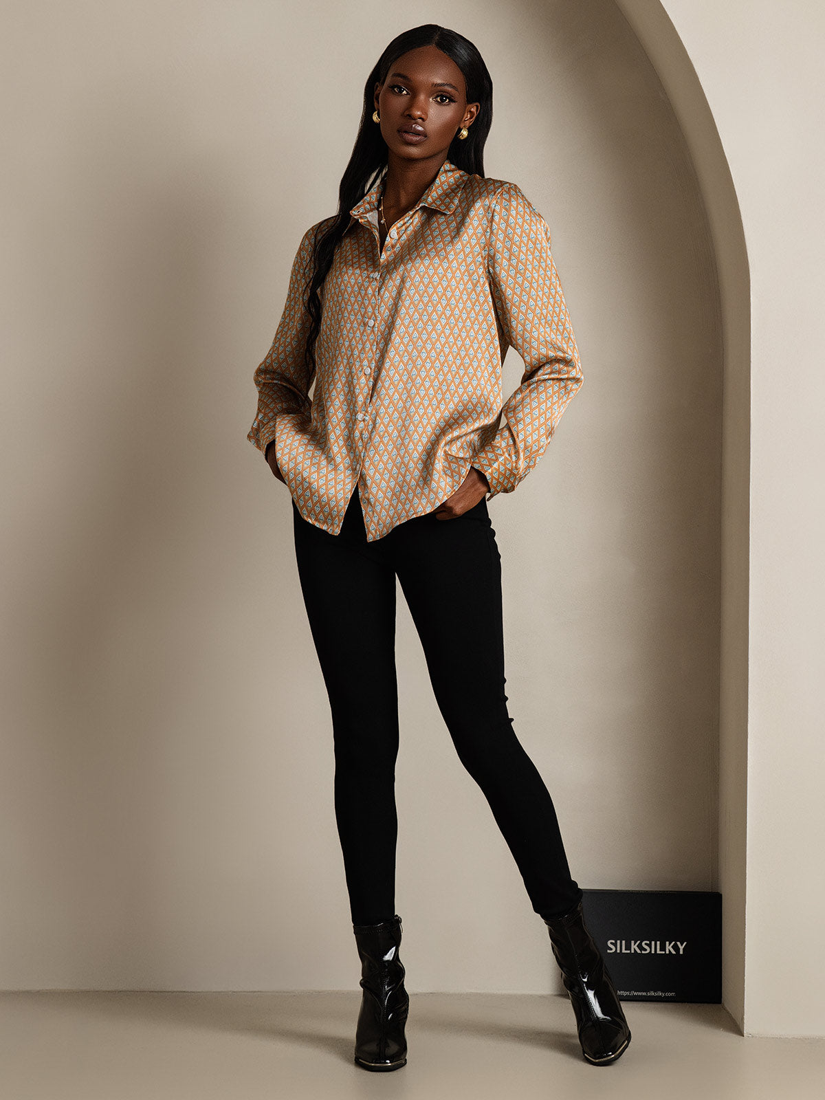 [Floral] SilkSilky-DE 19Momme Langärmelig Lapelkragen Damenhemd 007