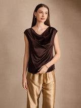 [Dunkle Schokolade] SilkSilky-DE Cap Sleeve Cowl Neck T-Shirt 003