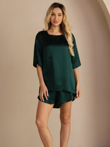[Dunkelgrün] SilkSilky-DE Short Sleeve Round Neck Damen Pyjamas 003