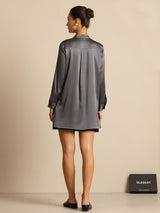[Dunkelgrau] SilkSilky-DE 19Momme Langärmelig Stehkragen Bluse 002