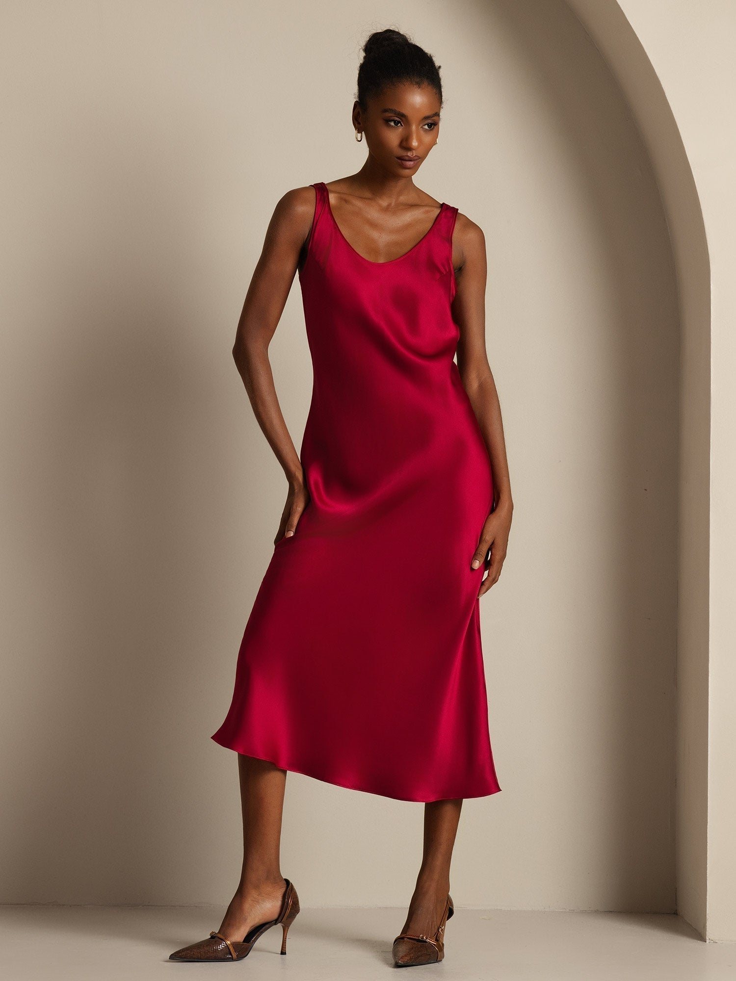 [Rotwein] SilkSilky-DE Reine Seide Dress 004,