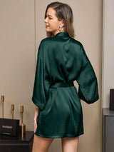 [Dunkelgrün] SilkSilky-DE 3/4 Sleeve Damen Morgenmantel 002