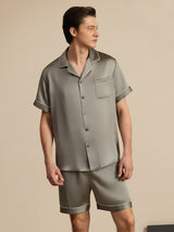 [Graugrün] SilkSilky-DE Short Sleeve Notch-Kragen Herren Pyjamas 001