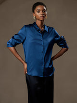 [König Blau] SilkSilky-DE Long Sleeve Lapel Collar Damenhemd 004