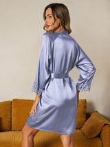 [Stahlblau] SilkSilky-DE 3/4 Sleeve Damen Morgenmantel 002