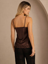 [Braun] SilkSilky-DE Spaghetti Strap V Neck Cami Top 002