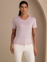 [Lavendel] SilkSilky-DE Short Sleeve V Neck T-Shirt 001
