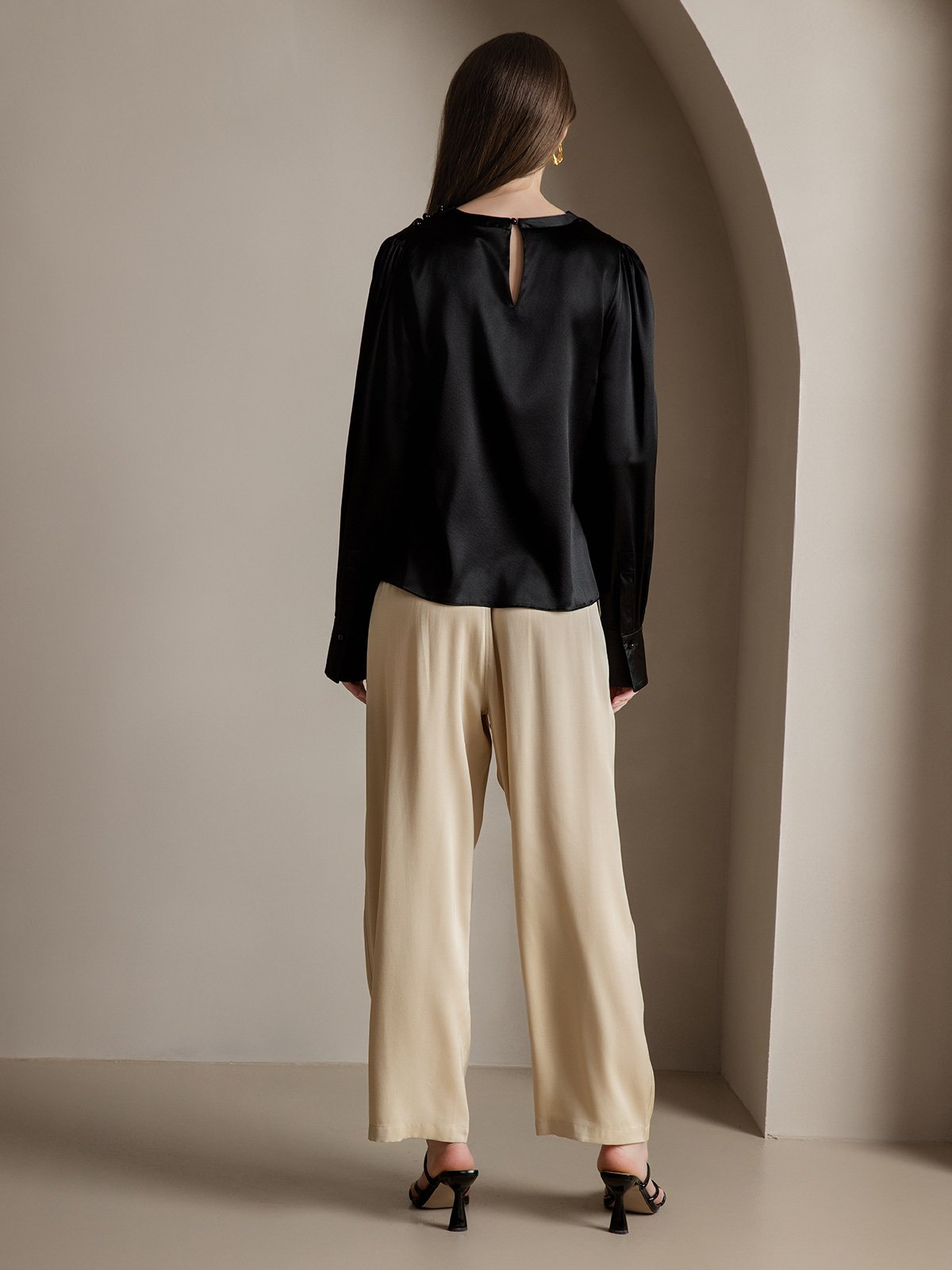 [Schwarz] SilkSilky-DE 19Momme Seide Womens Shirt 002