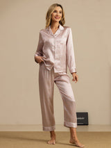 [Rosa Herz Geo] SilkSilky-DE Short Sleeve Notch-Kragen Damen Pyjamas 004