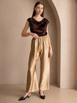 [Dunkle Schokolade] SilkSilky-DE Cap Sleeve Cowl Neck T-Shirt 006