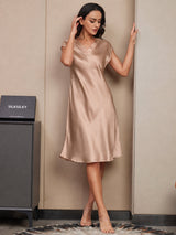 [Toskana] SilkSilky-DE Cap Sleeve V Neck Kleider 005
