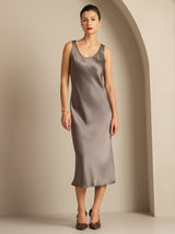 [Dunkelkhaki] SilkSilky-DE Sleeveless Kleider 001