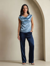 [Graublau] SilkSilky-DE Cap Sleeve Cowl Neck T-Shirt 005