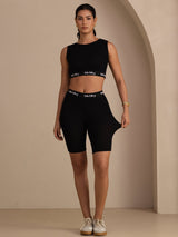 [Schwarz] SilkSilky-DE Sleeveless Crew Neck Women's Outfit Sets 008