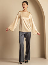 [Champagner] SilkSilky-DE Long Sleeve Boat Neck Bluse 008