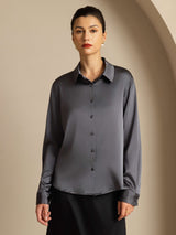 [Dunkelgrau] SilkSilky-DE Long Sleeve Lapel Collar Damenhemd 003