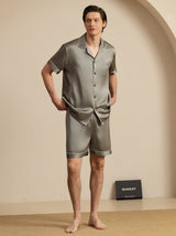 [Graugrün] SilkSilky-DE Short Sleeve Notch-Kragen Herren Pyjamas 004