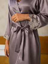 [Lilagrau] SilkSilky-DE 3/4 Sleeve Damen Morgenmantel 004
