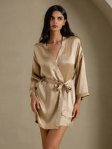 [Champagner Gold] SilkSilky-DE 3/4 Sleeve Damen Morgenmantel 003