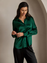[Dunkelgrün] SilkSilky-DE Long Sleeve Lapel Collar Damenhemd 004