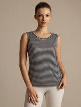 [Weißer Streifen] SilkSilky-DE Ärmellos Rundhalsausschnitt Cami Top 001