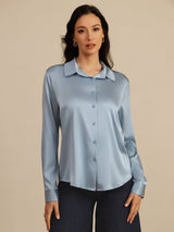 [Graublau] SilkSilky-DE Long Sleeve Lapel Collar Damenhemd 003