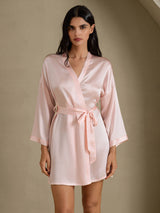 [Hellrosa] SilkSilky-DE 3/4 Sleeve Damen Morgenmantel 001