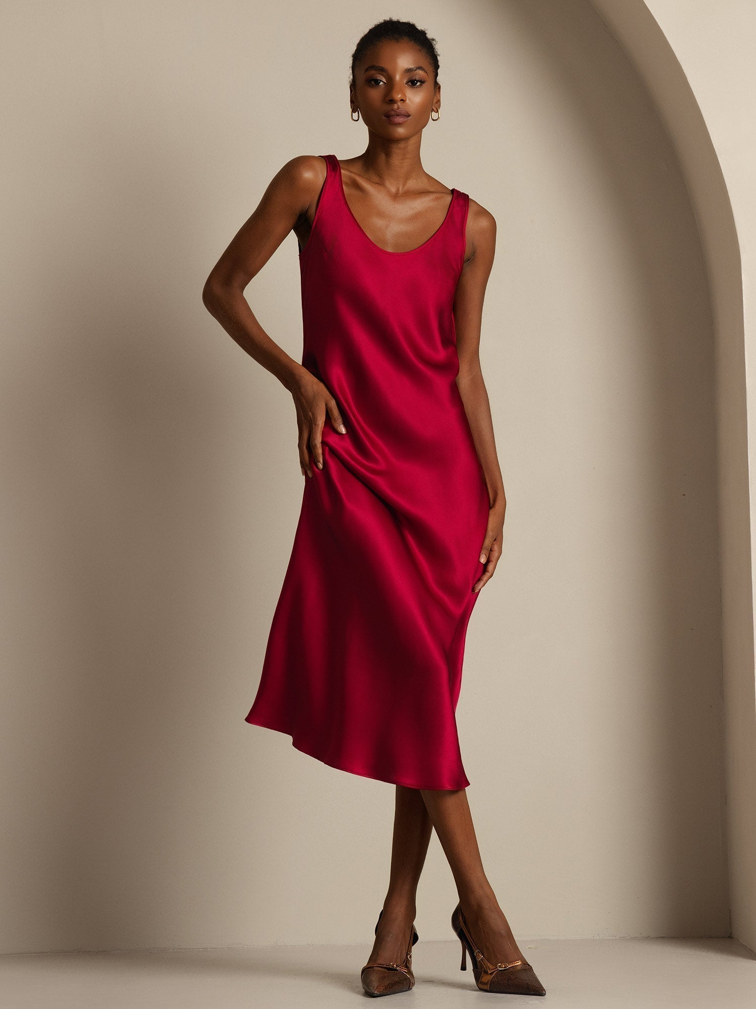 [Rotwein] SilkSilky-DE Reine Seide Dress 006,