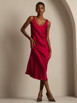 [Rotwein] SilkSilky-DE Sleeveless Kleider 006