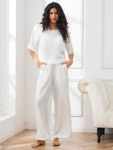 [Weiß] SilkSilky-DE Half Sleeve Round Neck Damen Pyjamas 004