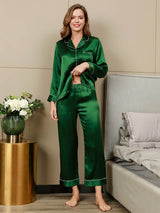 [Grün] SilkSilky-DE Long Sleeve Notch-Kragen Damen Pyjamas 005