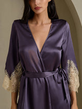 [Lilagrau] SilkSilky-DE 3/4 Sleeve V Neck Nachthemd&Morgenmantel Set 004