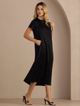 [Schwarz] SilkSilky-DE Short Sleeve Round Neck Kleider 001