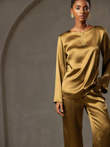 [Braun] SilkSilky-DE Long Sleeve Boat Neck Bluse 005