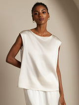[Weiß] SilkSilky-DE Cap Sleeve Round Neck T-Shirt 003