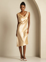 [Champagner] SilkSilky-DE Sleeveless Cowl Neck Kleider 005