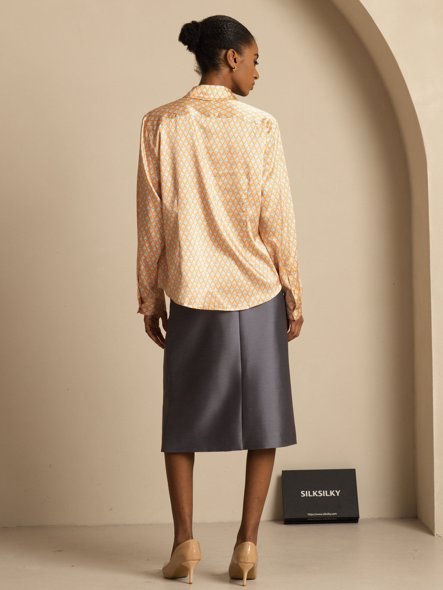 [Floral] SilkSilky-DE Seide Langärmelig Umlegekragen Damenhemd 002