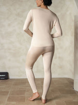 [Tan] SilkSilky-DE Langärmelig Rundhalsausschnitt Damen Lange Unterwäsche 002