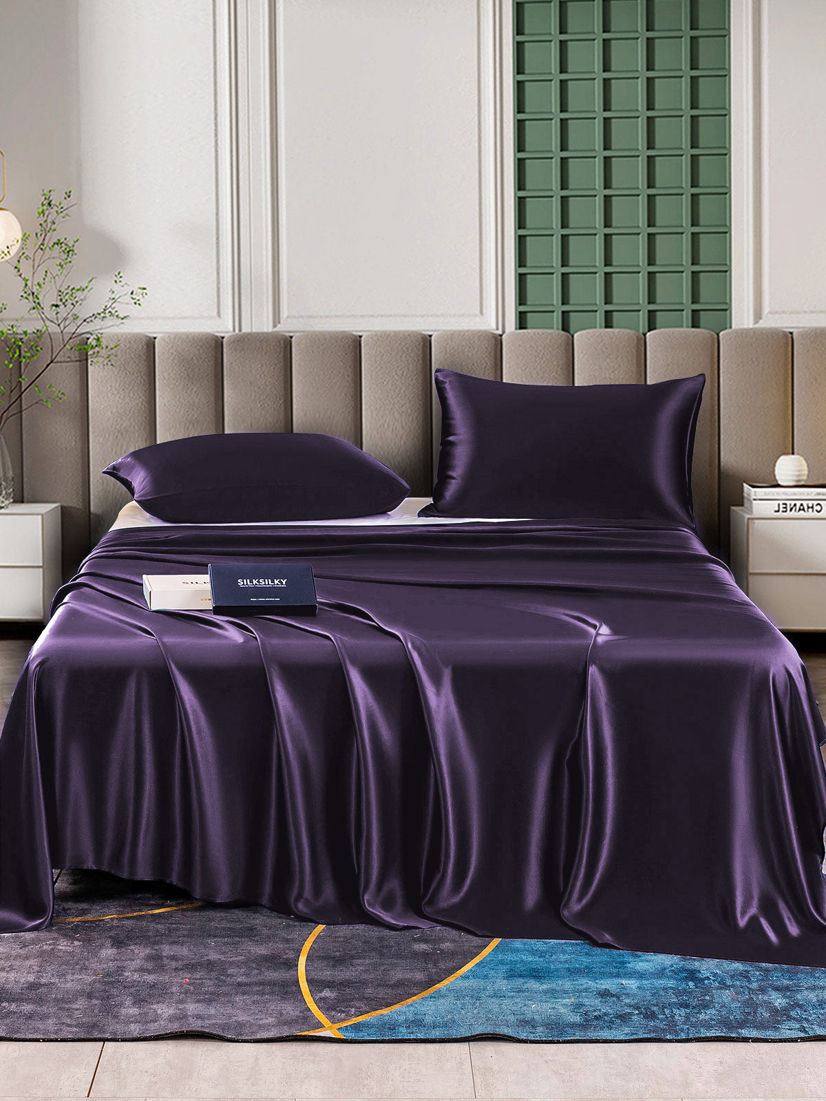 [Dunkelviolett] SilkSilky-DE 22Momme Reine Seide Bedding Set 001,
