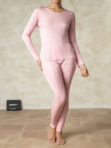 [Rosa] SilkSilky-DE Langärmelig Rundhalsausschnitt Damen Lange Unterwäsche 003