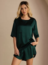 [Dunkelgrün] SilkSilky-DE Short Sleeve Round Neck Damen Pyjamas 005