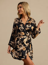 [Schwarzer Drache] SilkSilky-DE 3/4 Sleeve Damen Morgenmantel 003