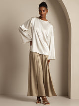 [Weiß] SilkSilky-DE Long Sleeve Boat Neck Bluse 006