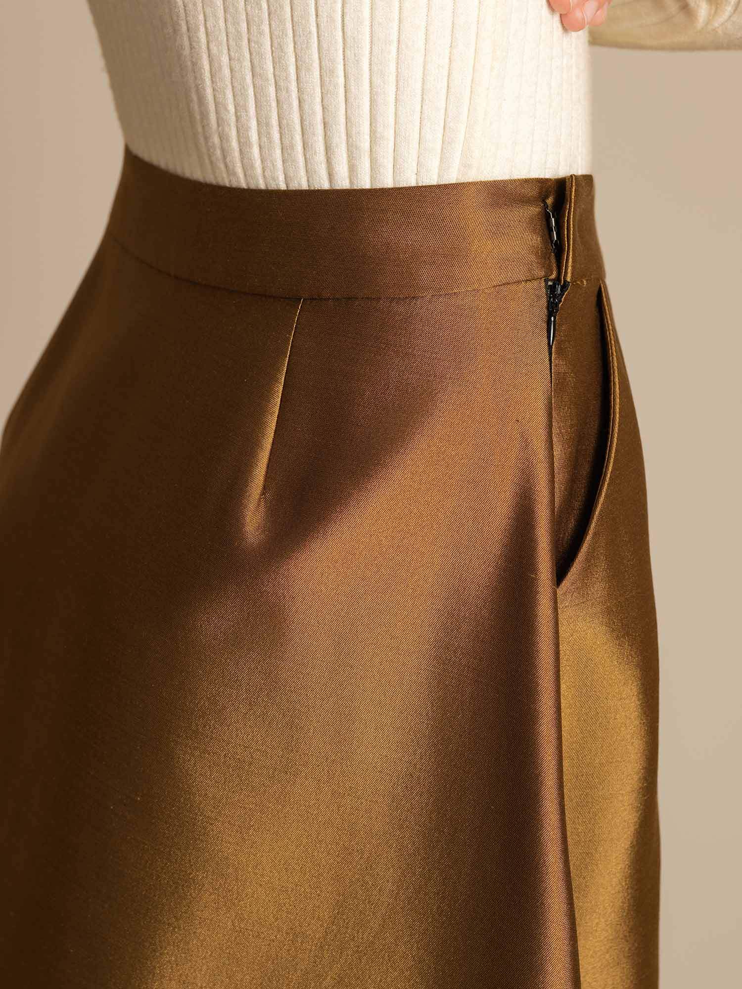[Bronze] SilkSilky-DE 32Momme Silk-Wool Blend Skirt 004,