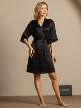 [Schwarz] SilkSilky-DE Half Sleeve Damen Morgenmantel 006