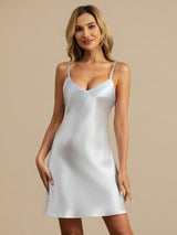[Hellblau] SilkSilky-DE Sleeveless V Neck Nachthemden 001