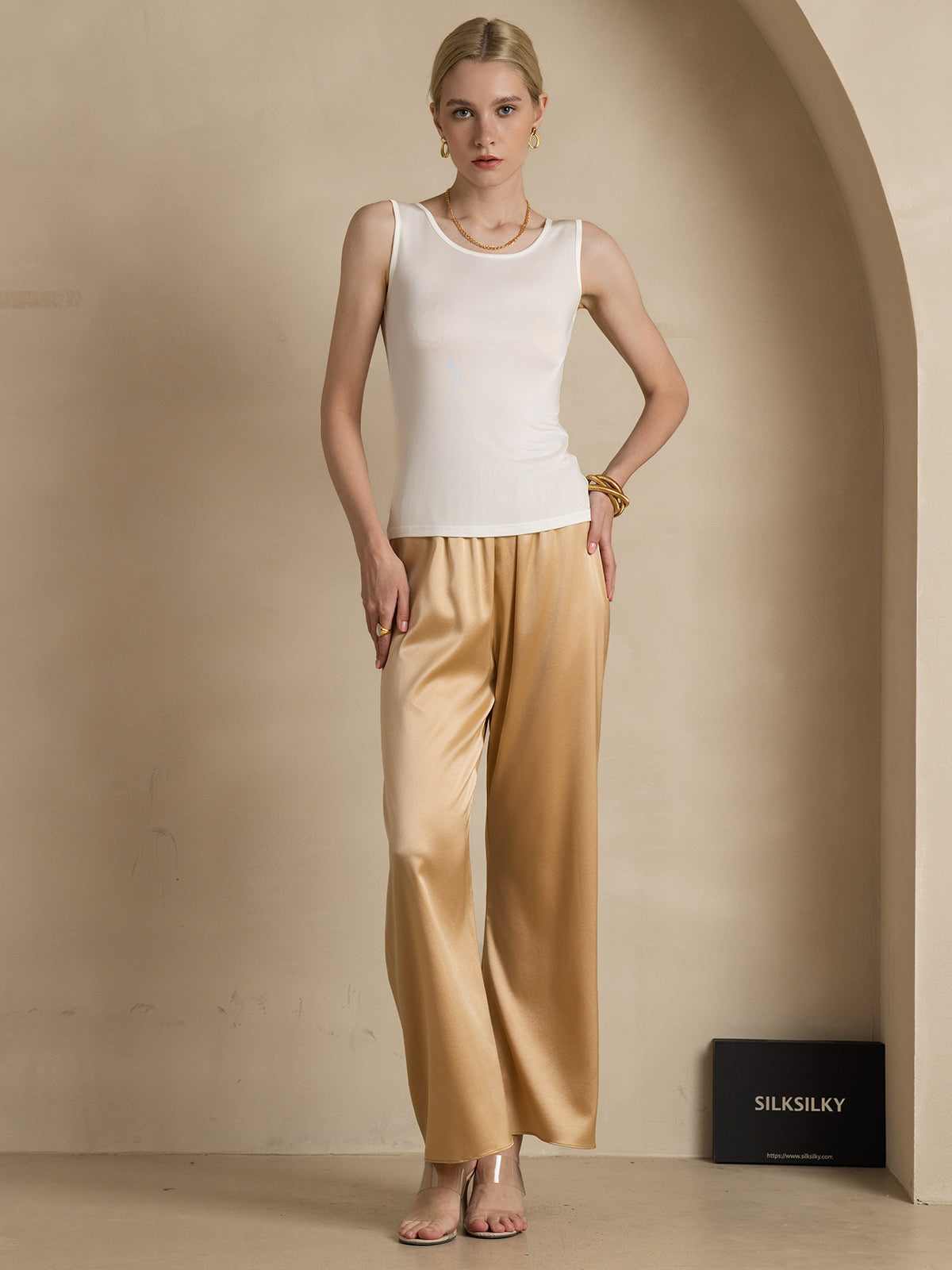 [Weiß] SilkSilky-DE Seidenstrick Womens T-Shirt 007